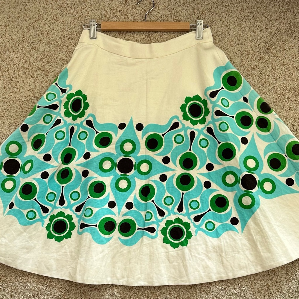 kate spade Cream Circle-Print Skirt with Green & Teal Motif